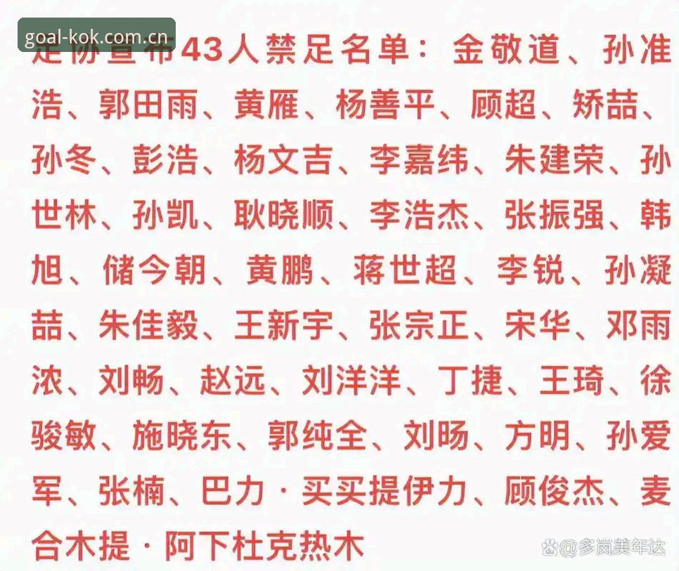 足协第三批禁足名单最新动态：17人终身禁赛，48人遭重罚